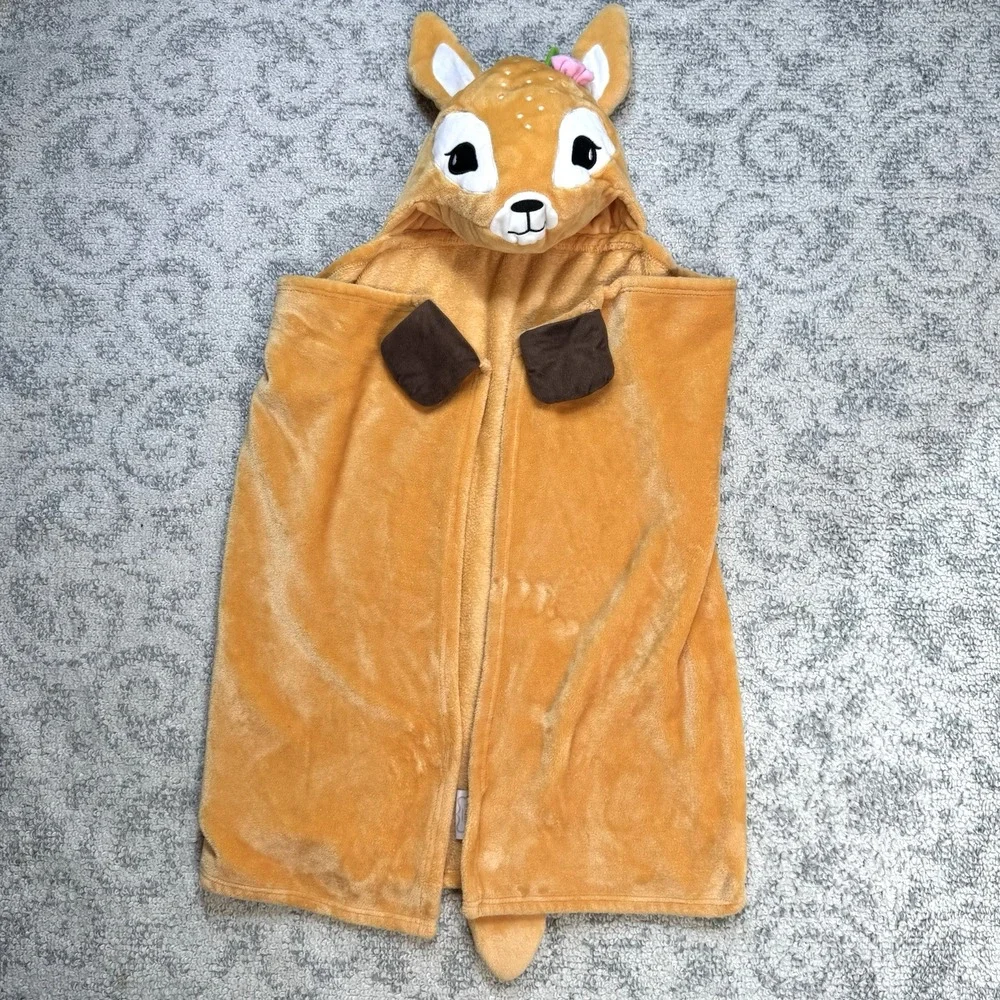 F.A.O. SCHWARZ‎ One Piece Hooded Fleece Reindeer Wrap Soft Cozy Warmth